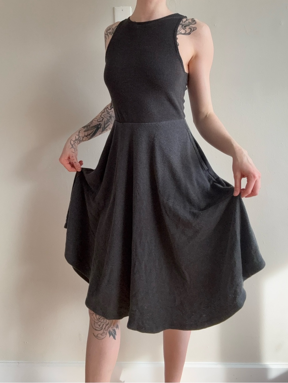 Prana Black Sleeveless Midi Dress With Pockets